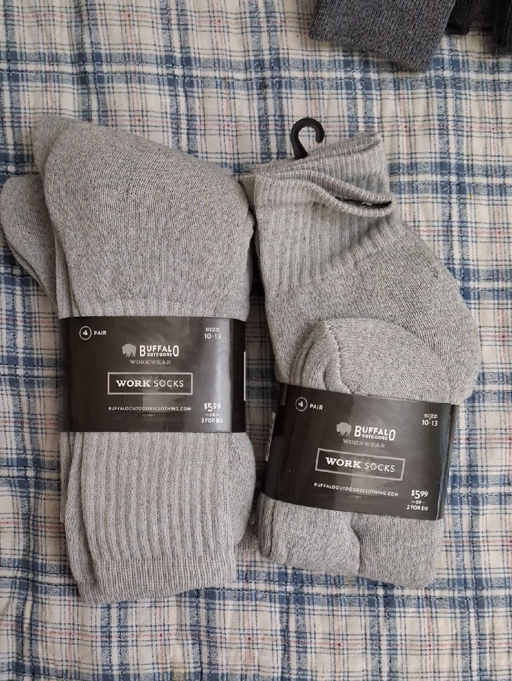 Buffalo Gray Work Crew Socks - Men's Cushioned Pair
